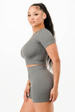 Ribbed Seamless T-shirt and Bike Shorts Set - Rosa Apparel