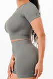 Ribbed Seamless T-shirt and Bike Shorts Set - Rosa Apparel