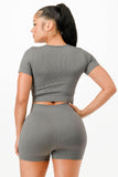Ribbed Seamless T-shirt and Bike Shorts Set - Rosa Apparel