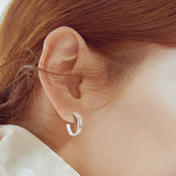 925 Sterling Silver Inlaid Moissanite C-Hoop Earrings - Rosa Apparel