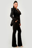 Ruched Shoulder Wide Collar Pant Set