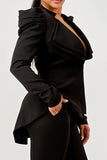 Ruched Shoulder Wide Collar Pant Set