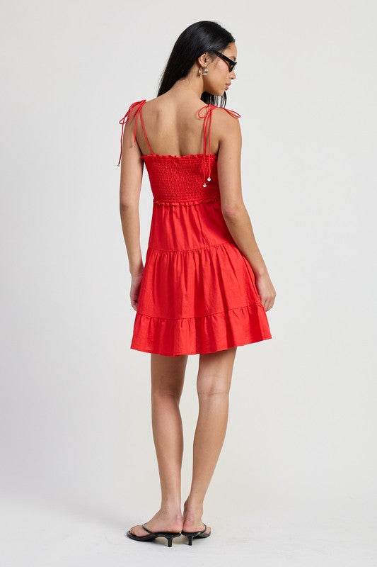 RUFFLED MINI DRESS WITH SMOCKING - Rosa Apparel