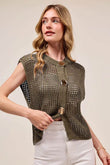 SO ME Big Metal Button Front Openwork Sweater Vest - Rosa Apparel
