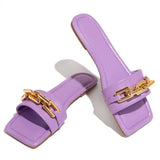 STEVVEX Gold Chain Square Toe Flat Slide Sandals ST85SH1104OIP