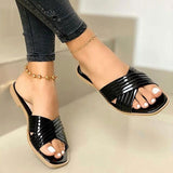 STEVVEX Women’s Black Crisscross Flat Beach Sandals ST85SH4522SKL