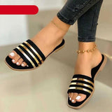 STEVVEX Women’s Black Crisscross Flat Beach Sandals ST85SH4522SKL