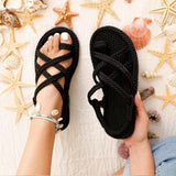 STEVVEX Women’s Braided Cross-Tied Beach Sandals ST85SH1245CRP