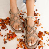 STEVVEX Women’s Braided Cross-Tied Beach Sandals ST85SH1245CRP