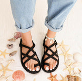 STEVVEX Women’s Braided Cross-Tied Beach Sandals ST85SH1245CRP