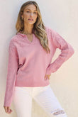 Shewin Flower Pattern Knitted Notched Neck Sweater - Rosa Apparel