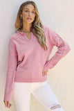 Shewin Flower Pattern Knitted Notched Neck Sweater - Rosa Apparel