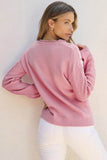 Shewin Flower Pattern Knitted Notched Neck Sweater - Rosa Apparel