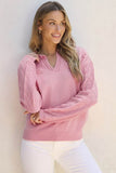 Shewin Flower Pattern Knitted Notched Neck Sweater - Rosa Apparel