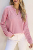 Shewin Flower Pattern Knitted Notched Neck Sweater - Rosa Apparel