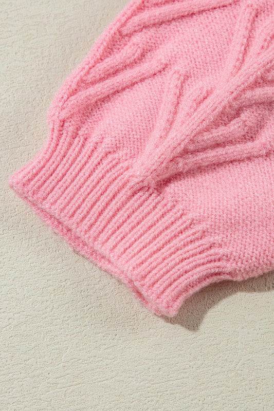 Shewin Flower Pattern Knitted Notched Neck Sweater - Rosa Apparel