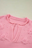 Shewin Flower Pattern Knitted Notched Neck Sweater - Rosa Apparel