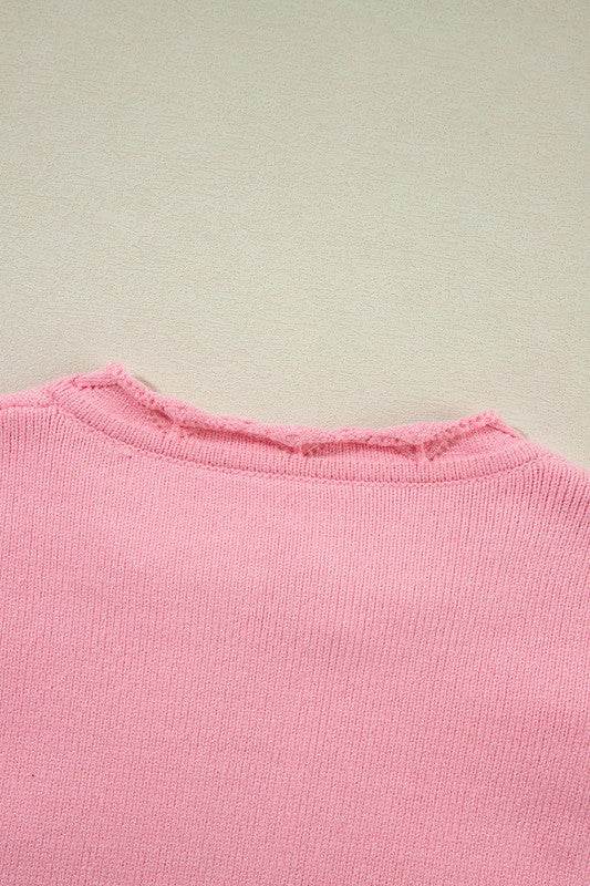 Shewin Flower Pattern Knitted Notched Neck Sweater - Rosa Apparel