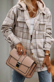 Shewin Plaid Removable Hood Buttoned Shacket - Rosa Apparel