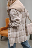 Shewin Plaid Removable Hood Buttoned Shacket - Rosa Apparel