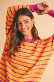 Shewin Stripe Round Neck Drop Shoulder Loose Sweater - Rosa Apparel