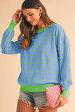Shewin Stripe Round Neck Drop Shoulder Loose Sweater - Rosa Apparel