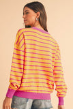Shewin Stripe Round Neck Drop Shoulder Loose Sweater - Rosa Apparel