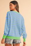 Shewin Stripe Round Neck Drop Shoulder Loose Sweater - Rosa Apparel