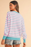 Shewin Stripe Round Neck Drop Shoulder Loose Sweater - Rosa Apparel
