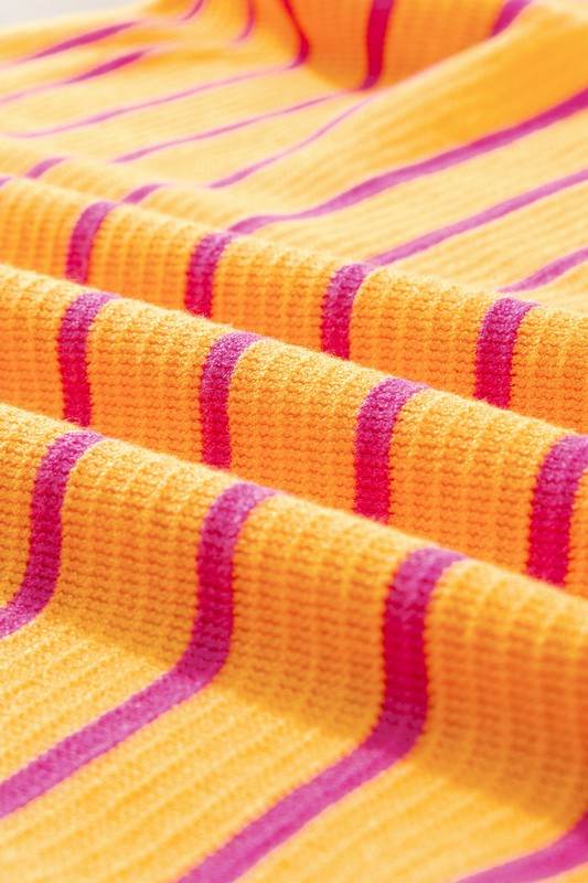 Shewin Stripe Round Neck Drop Shoulder Loose Sweater - Rosa Apparel