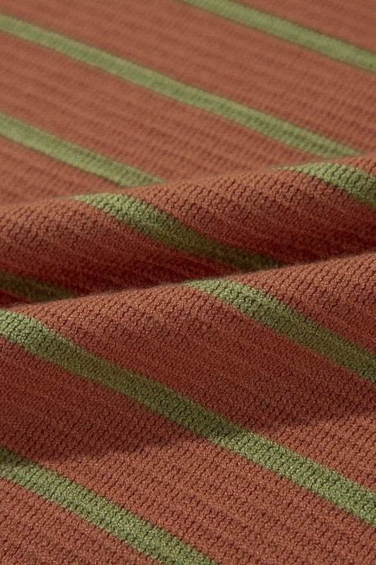 Shewin Stripe Round Neck Drop Shoulder Loose Sweater - Rosa Apparel