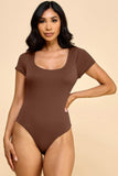 Short Sleeve Scoop Neck Double Layered Bodysuit – Brown - Rosa Apparel