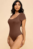 Short Sleeve Scoop Neck Double Layered Bodysuit – Brown - Rosa Apparel