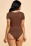 Short Sleeve Scoop Neck Double Layered Bodysuit – Brown - Rosa Apparel