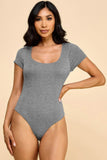 Short Sleeve Scoop Neck Double Layered Bodysuit – Gray - Rosa Apparel