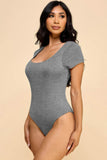 Short Sleeve Scoop Neck Double Layered Bodysuit – Gray - Rosa Apparel