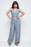 Skyline Pleated Halter Jumpsuit – Slate Blue