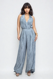 Skyline Pleated Halter Jumpsuit – Slate Blue