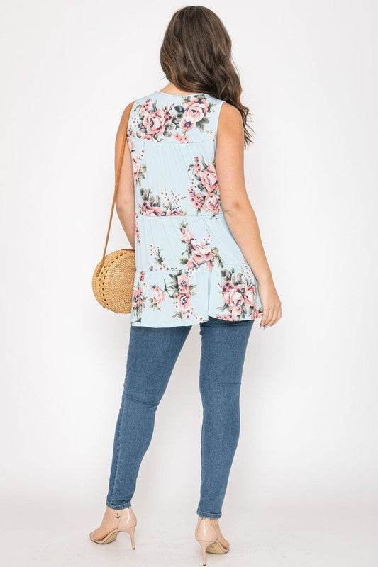 Sleeveless Floral Tiered Tunic by EG Fashion - Rosa Apparel
