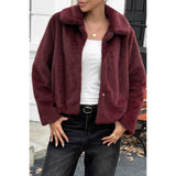 Solid Button Faux Fur Crop Jacket - Rosa Apparel