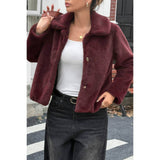 Solid Button Faux Fur Crop Jacket - Rosa Apparel