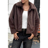 Solid Button Faux Fur Crop Jacket - Rosa Apparel