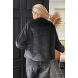 Solid Button Faux Fur Crop Jacket - Rosa Apparel