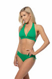 Solid Halter Bikini Set With Ruching Side Bottom - Rosa Apparel