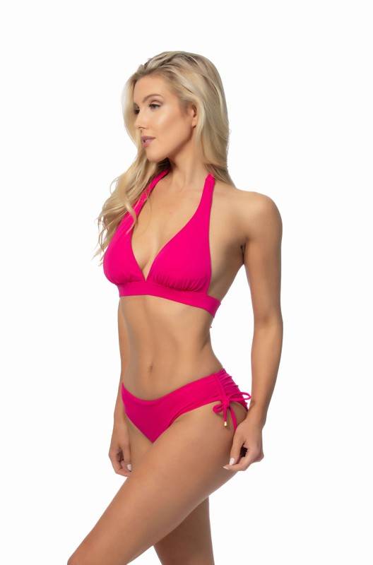 Solid Halter Bikini Set With Ruching Side Bottom - Rosa Apparel