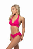Solid Halter Bikini Set With Ruching Side Bottom - Rosa Apparel