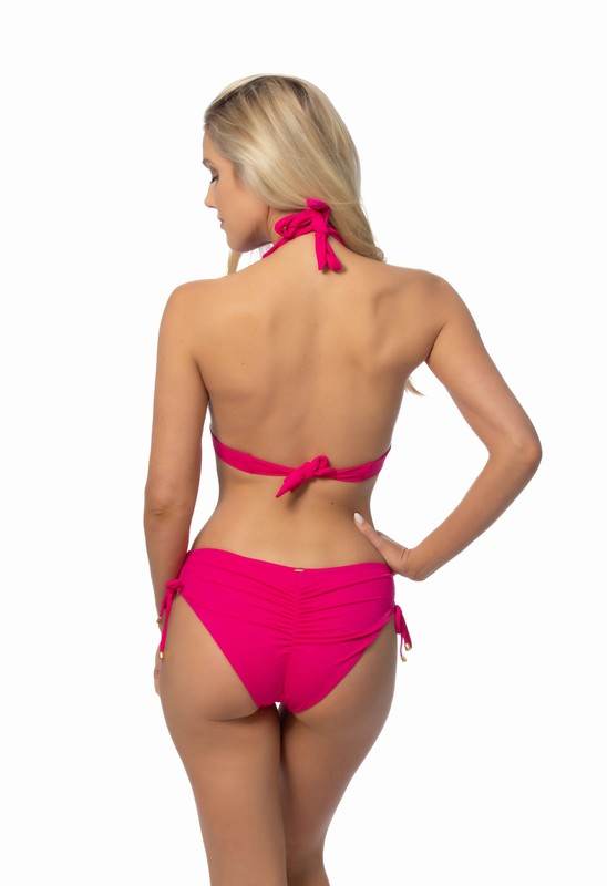 Solid Halter Bikini Set With Ruching Side Bottom - Rosa Apparel