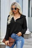 Solid Lace Trim Long Sleeve Loose Hoodie - Rosa Apparel
