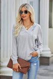 Solid Lace Trim Long Sleeve Loose Hoodie - Rosa Apparel