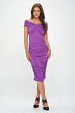 Solid Off Shoulder Midi Bodycon Dress - Rosa Apparel